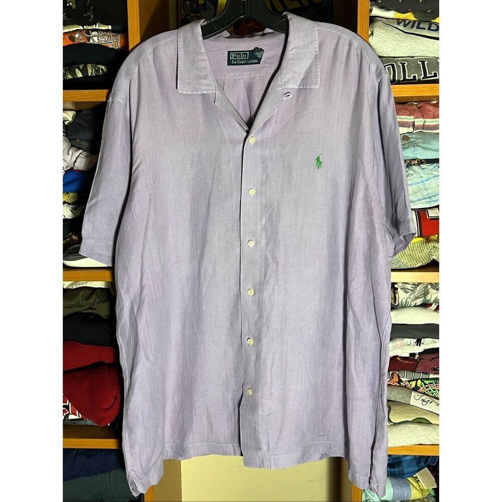 Polo Ralph Lauren Men’s Linen Silk Lavender Camp Loop Collar Shirt XL